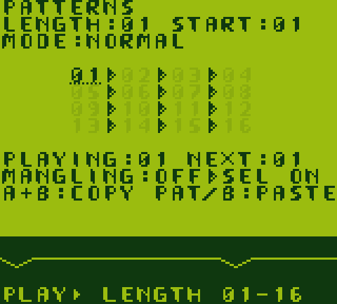 DMGo's PATTERNS screen