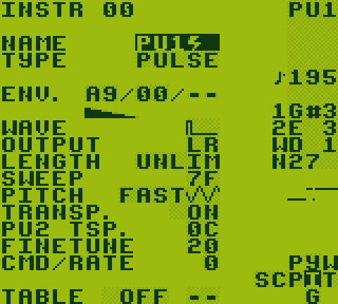 LSDj's INSTR screen
