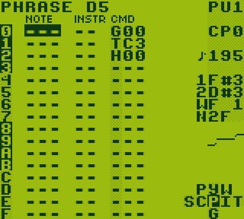 LSDj's PHRASE screen