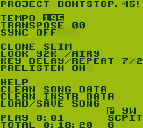 LSDj's PROJECT screen