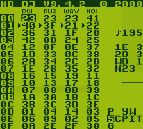 LSDj's SONG screen